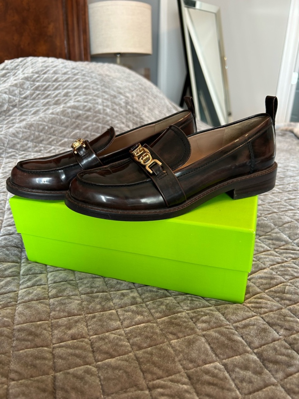 Sam Edelman Chestnut Loafers with Gold Accent